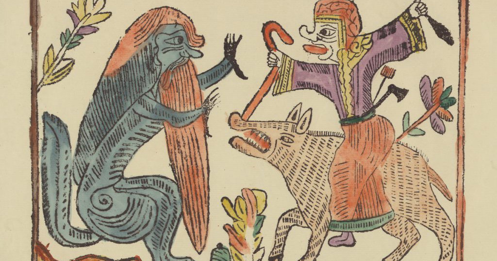 ‘Baba Yaga fights a crocodile’ by D. A. Rovinskii from D. A. Rovinskii’s Collection of Russian Lubki (1881)