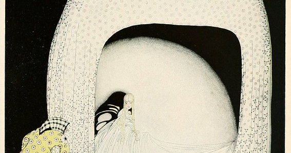 ‘"And this time she whisked off the sig; and there lay the lad, so lovely, and white and red, just as the Princess had seen him in the morning sun."’ by Kay Nielsen from East of the Sun and West of the Moon (1922)