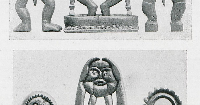‘Three Head-and-Feet Figurines: Front and rear views (Wood)’ by Karl Brendel from Bildnerei der Geisteskranken (1922)