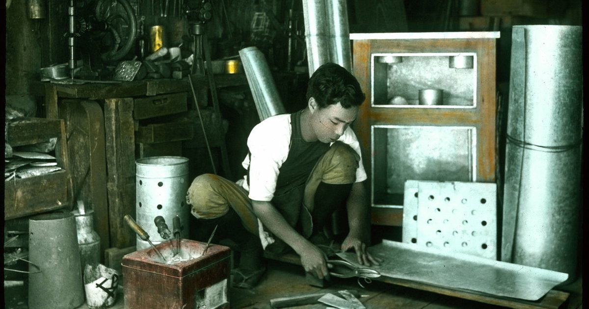 ‘Tinsmith at work.’ by Herbert Geddes (1908–1918) | Public Domain Image ...