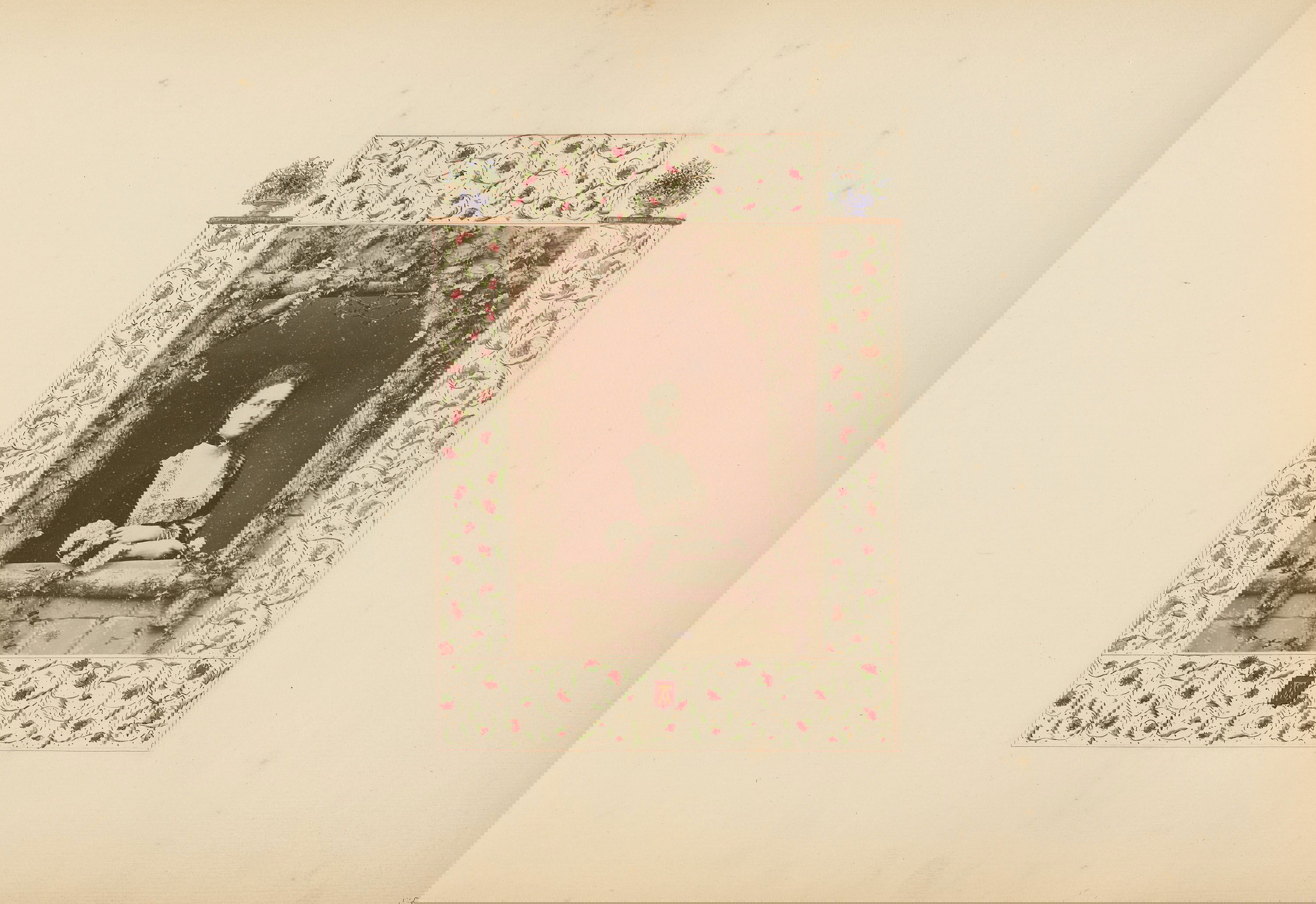 Collaged page utilising photographs and watercolour