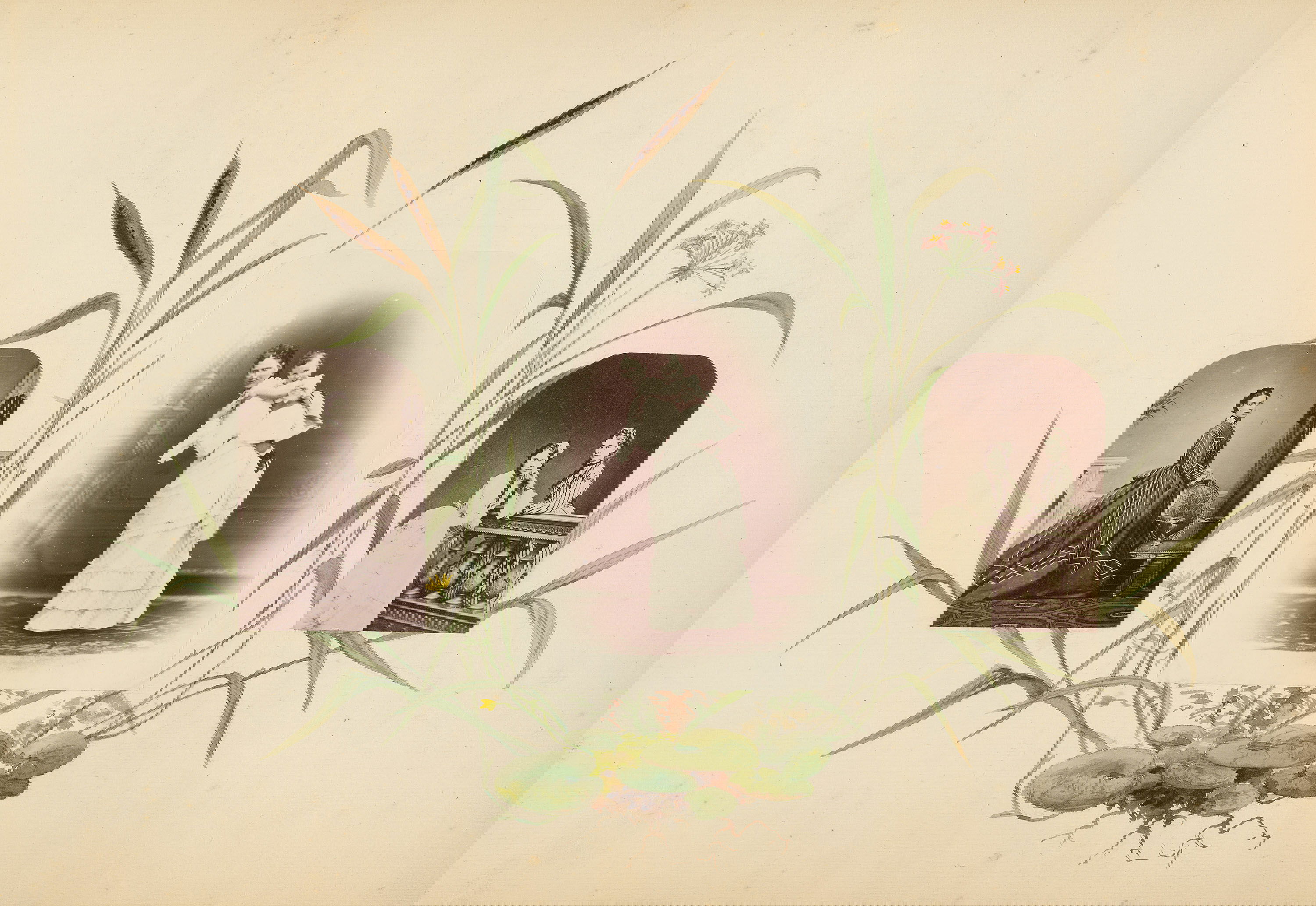 Collaged page utilising photographs and watercolour