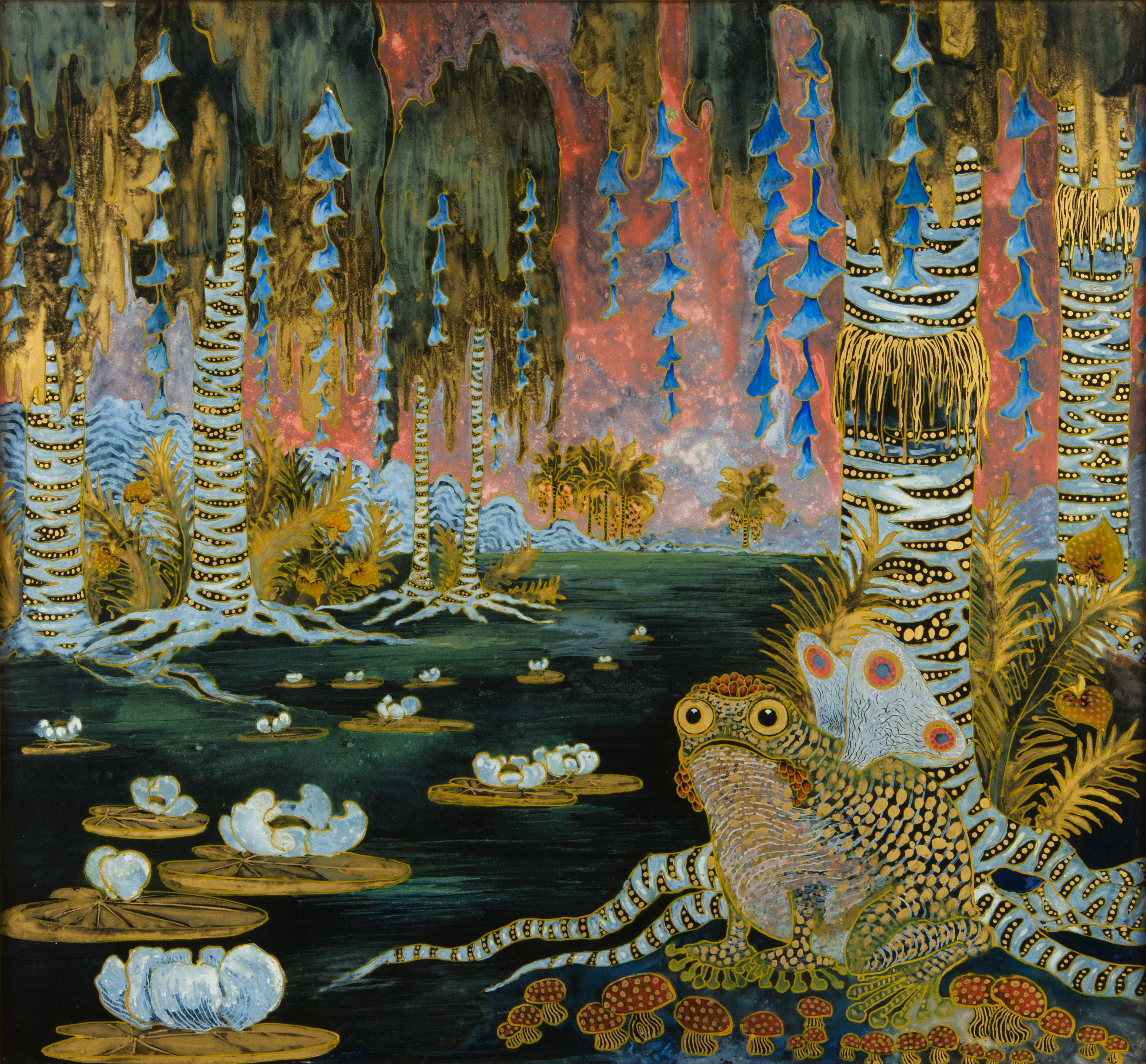 Reverse painting of natural scene