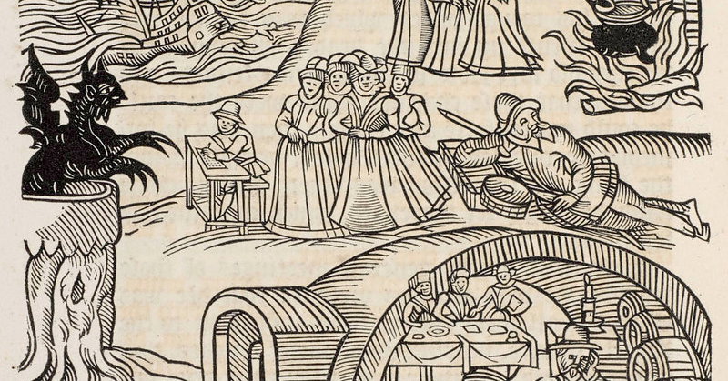 ‘Facsimile from 1816 of woodcut in Newes from Scotland (1591)’ from ...